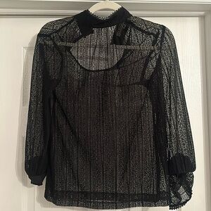 Trina Turk black lace mock neck long sleeve blouse